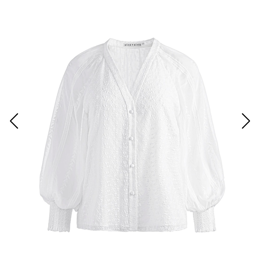 Alice Olivia LANG EMBROIDERED BUTTON DOWN BLOUSE - Picture 2 of 9